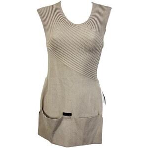 Shes So Womens Italy Made Ribbed Sleeveless V-Neck Knit Side Slit Top XS / S 42